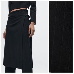 Zara Black Pinstripe Pareo Skirt Over High- Waist Trousers